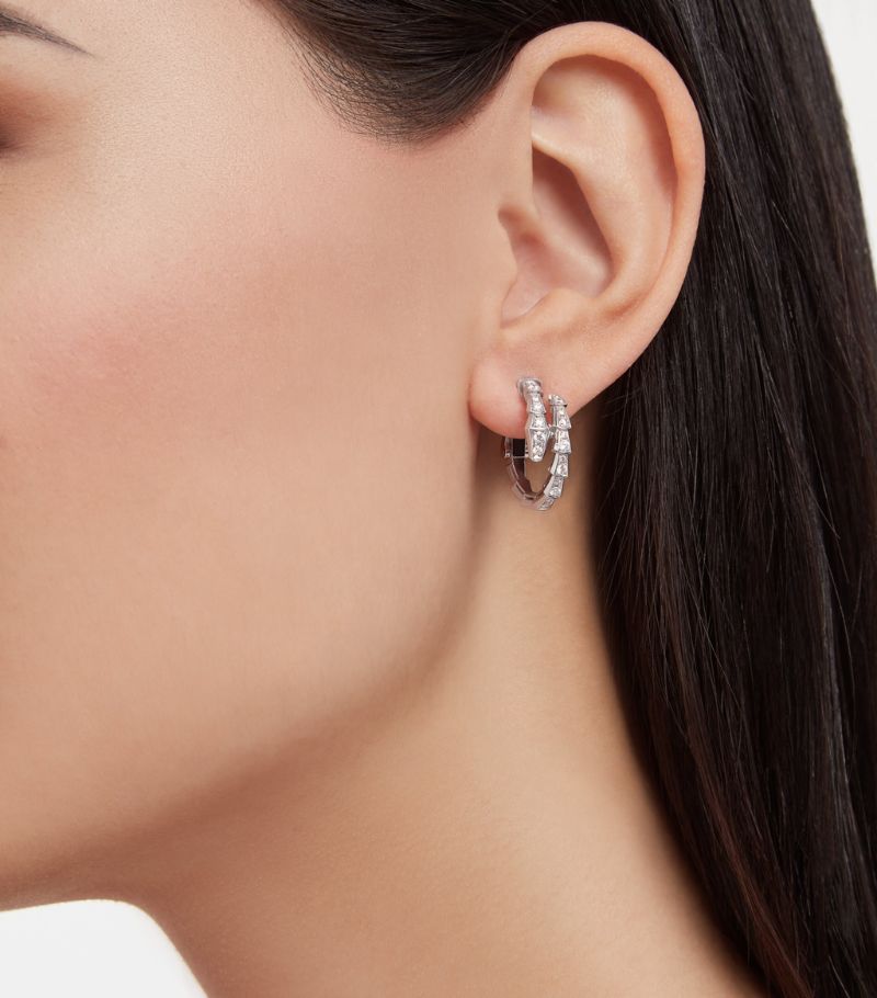 Bông tai BVLGARI White Gold and Diamond Serpenti Viper Hoop Earrings vàng trắng 18K