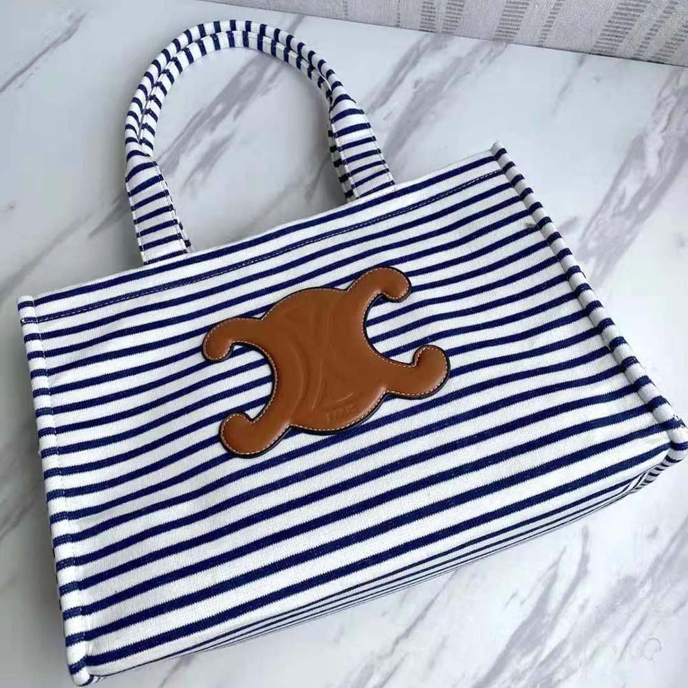 TÚI Celine Women Large Cabas Thais in Striped Textile