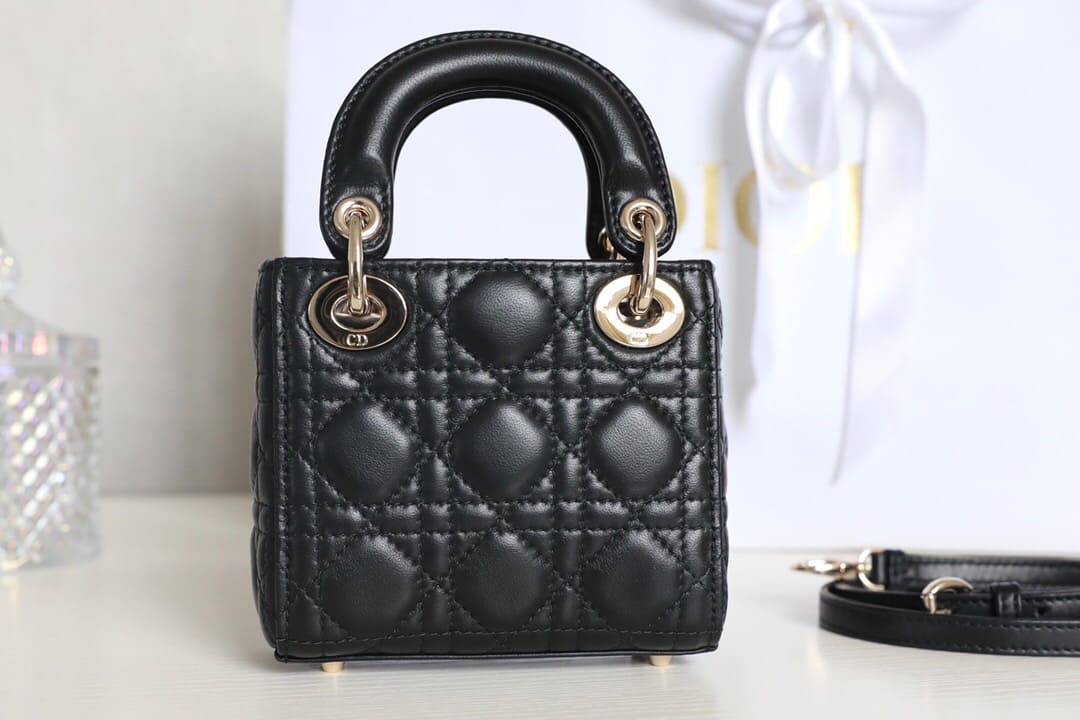 TÚI CHRISTIAN DIOR Women Micro Lady Dior Bag Black Cannage Lambskin Top Quality