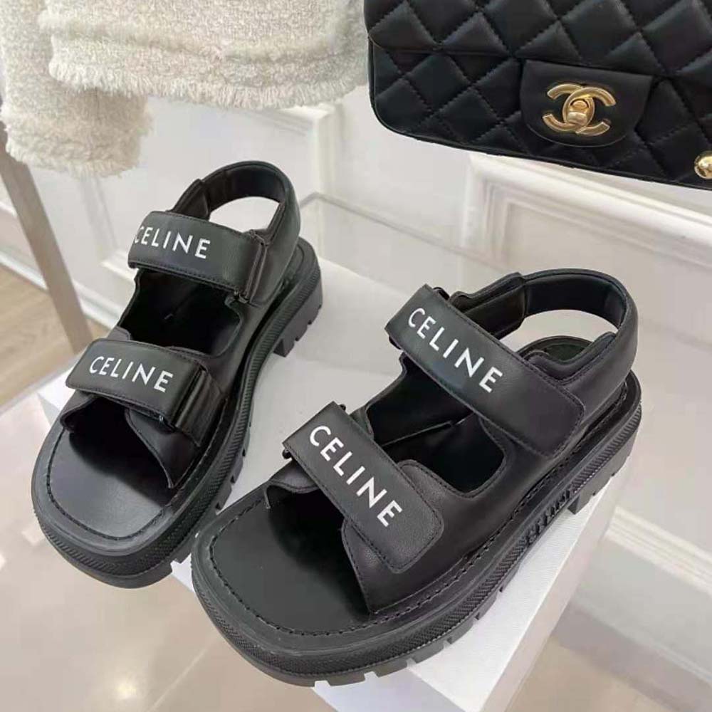 DÉP SANDAL Celine Women Leo Scratch Sandal in Calfskin-Black