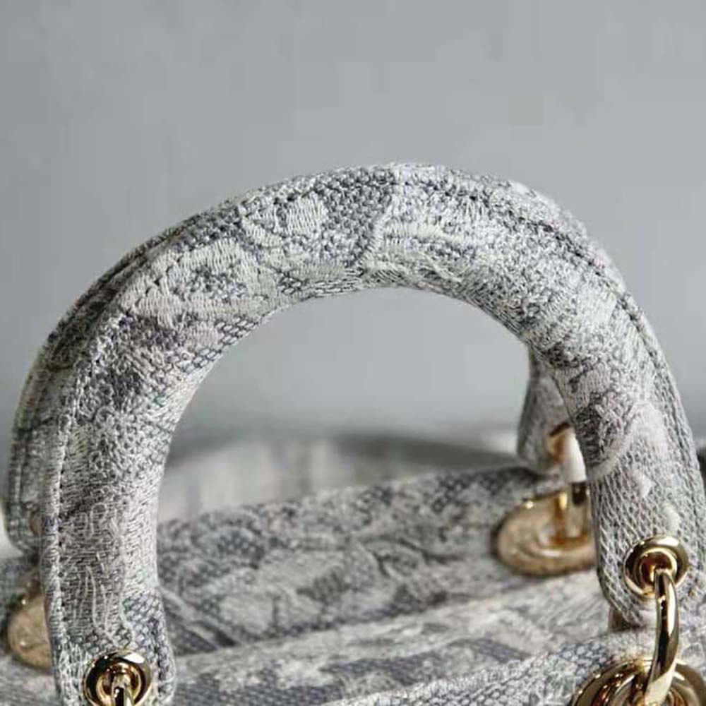 TÚI Dior Women Medium Lady D-lite Bag Gray Toile de Jouy Reverse Embroidery