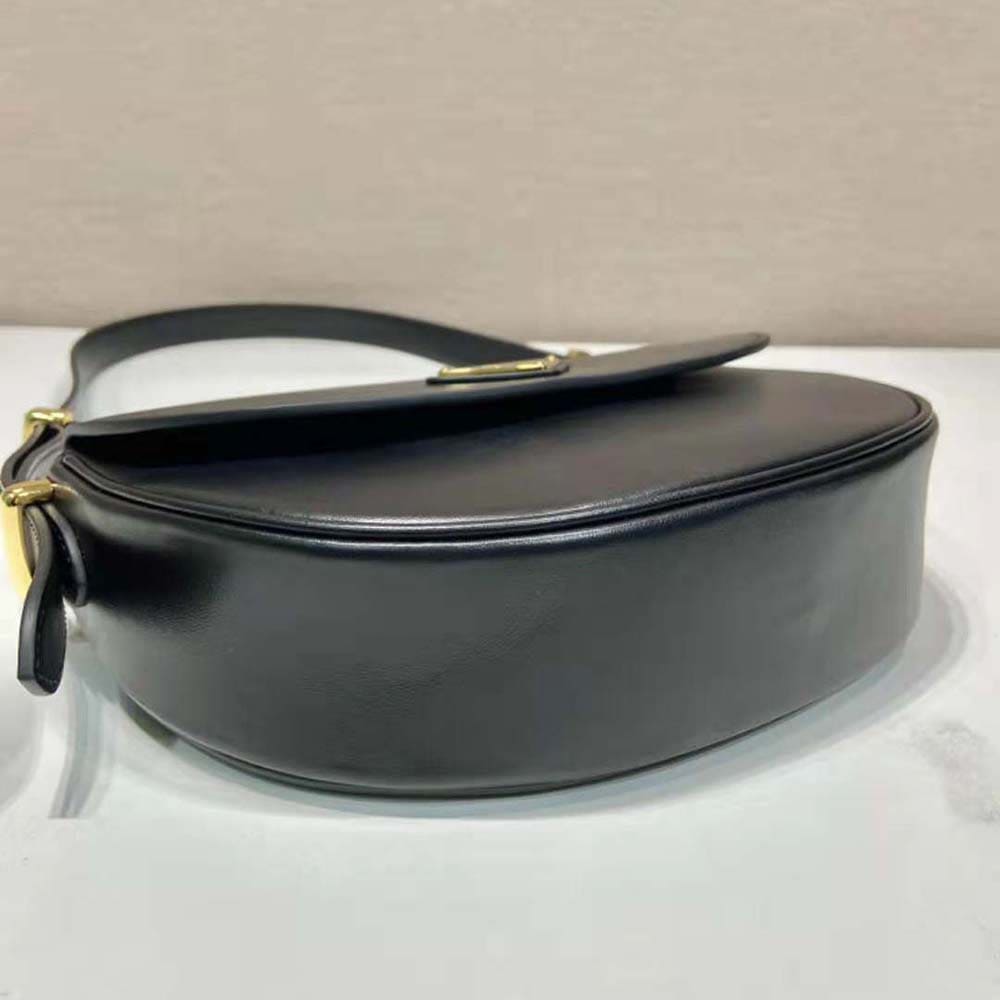 TÚI PRADA  Women Arqué Leather Shoulder Bag with Flap-Black