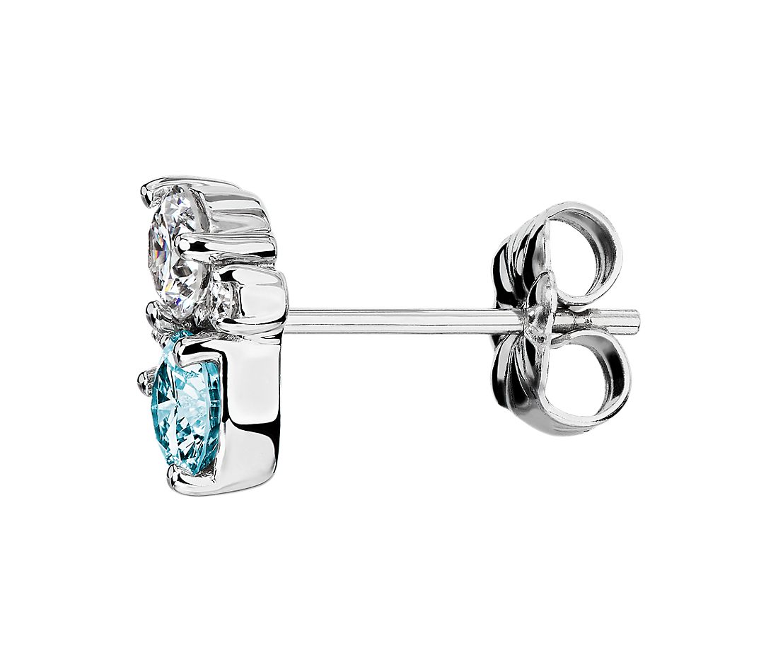 Bông tai vàng trắng 18K Au750 Blue & White Diamond Round Cluster Earrings