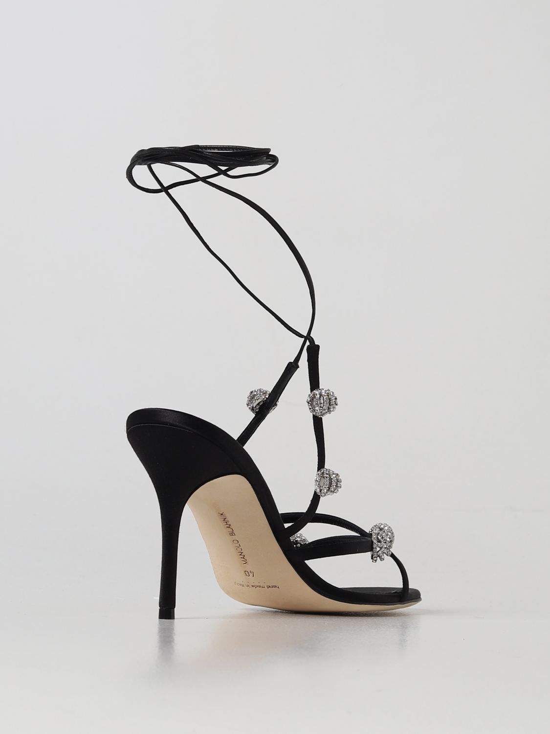GIÀY MANOLO BLAHNIK Black satin heeled sandals