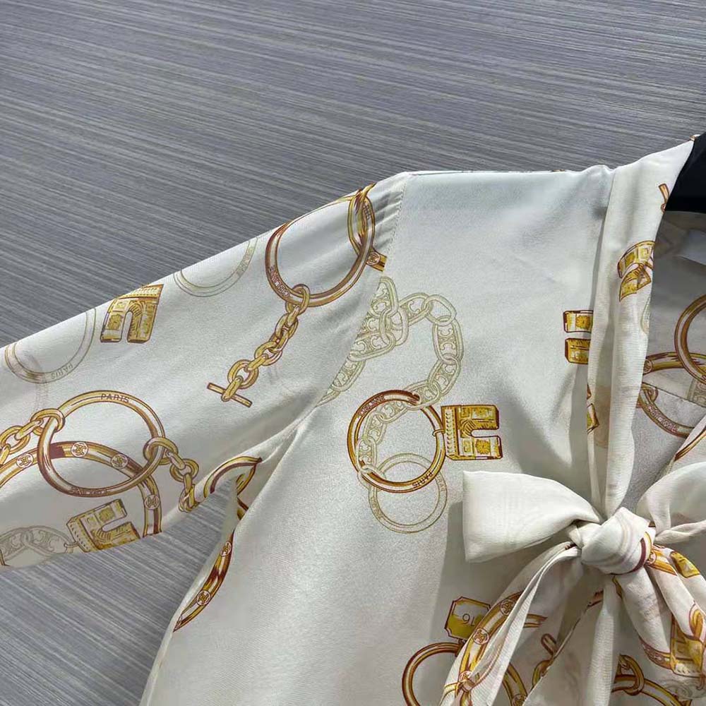 ÁO Celine Women Lavallière Shirt in Crepe De Chine-Brown