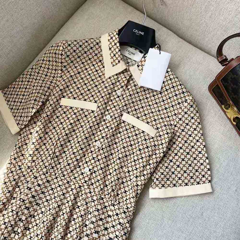 Váy Celine Women Shirt Dress in Crepe DE Chine