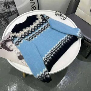 ÁO Celine Women Brushed Wool Crew-Neck Sweater with Fair Isle Detail