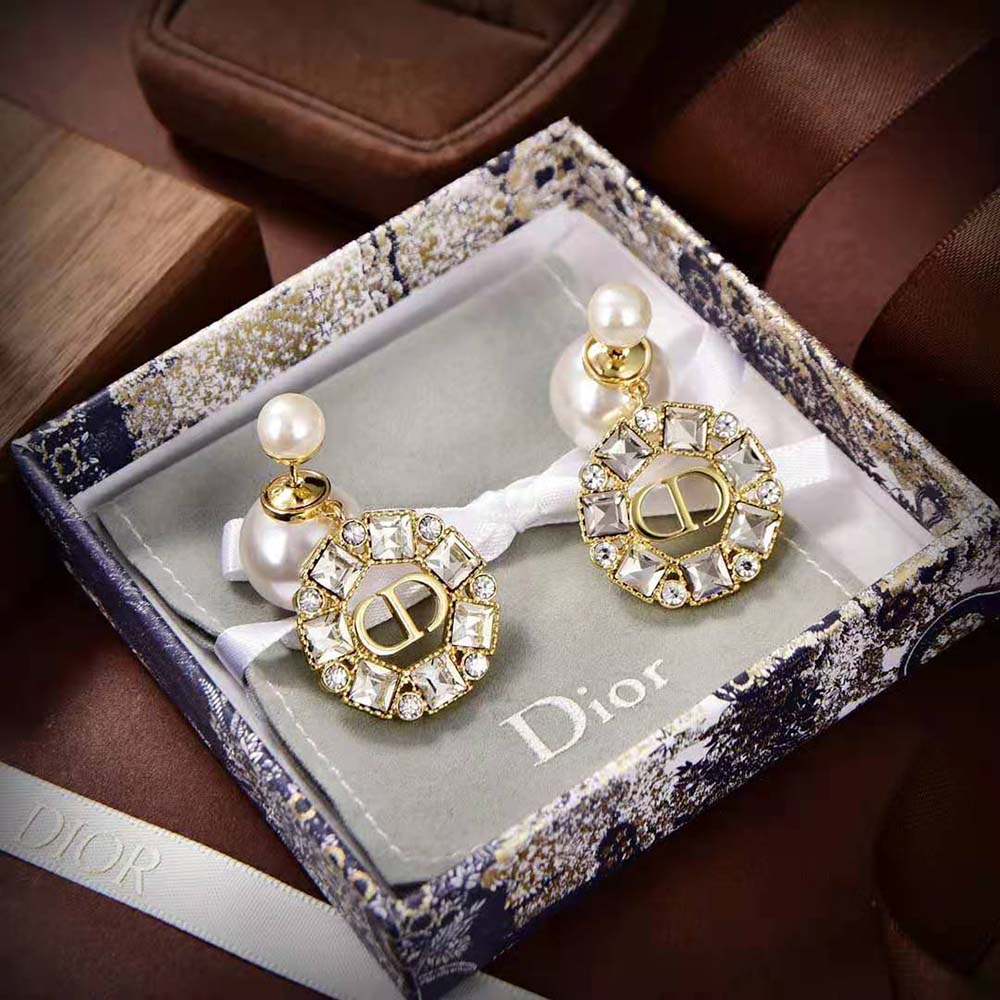 BÔNG TAI Dior Women Tribales Earrings Gold-Finish Metal and White Resin Pearls