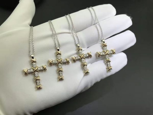 Vòng cổ Tiffany & Co Schlumberger dây chuyền hình chữ thập kim cương bạch kim Vàng hồng 18K