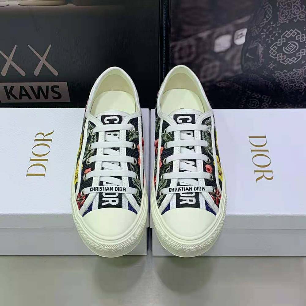 GIÀY Dior Women Walk’N’Dior Sneaker Black Multicolor Cotton Embroidered with Dior Petites Fleurs Motif