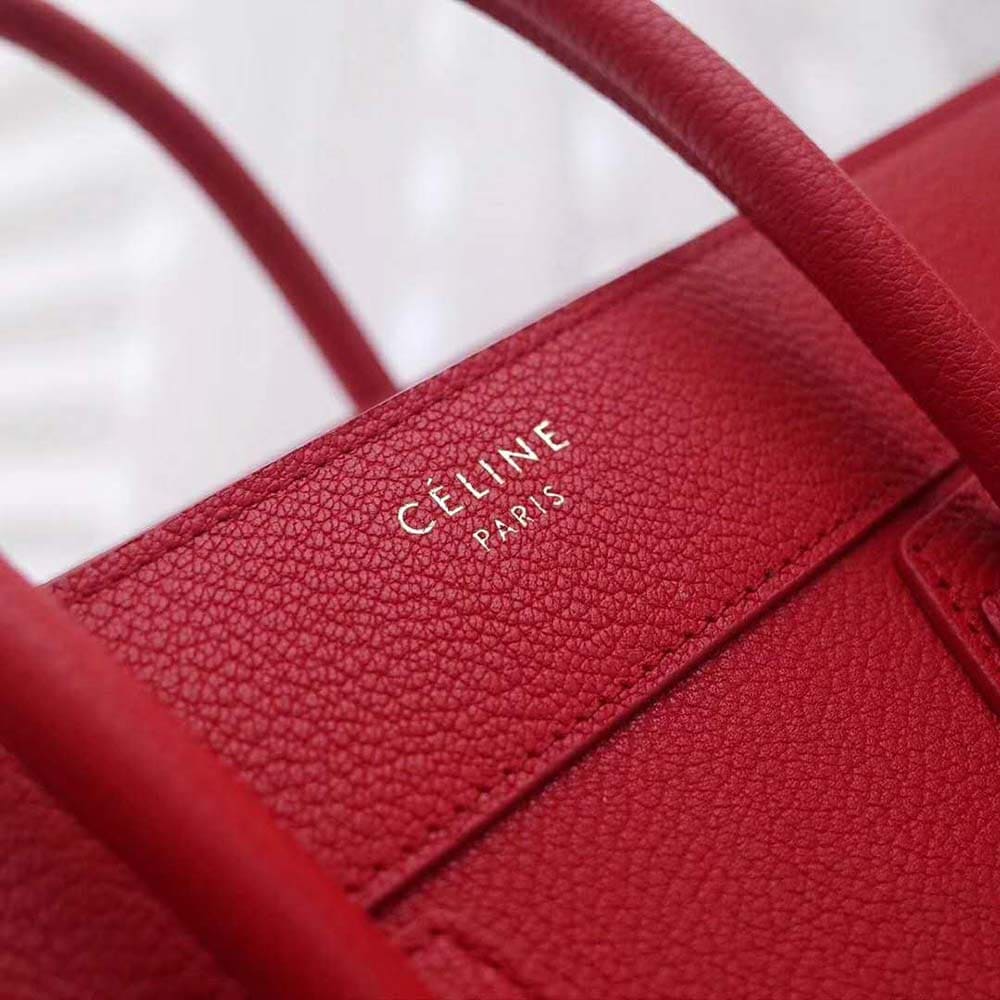 TÚI Celine Women Micro Luggage Handbag in Drummed Calfskin-Red