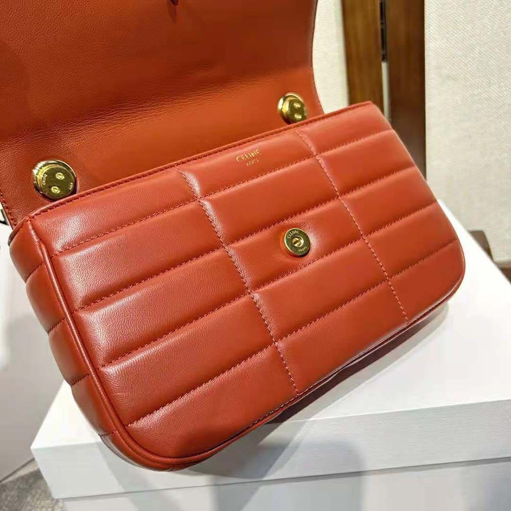TÚI Celine Women Chain Shoulder Bag Matelasse in Quilted Goatskin-Brown DA DÊ