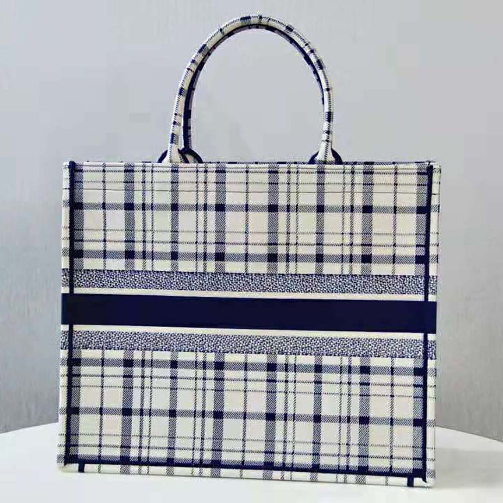 TÚI Dior Women Book Tote Blue Check’n’Dior Embroidery