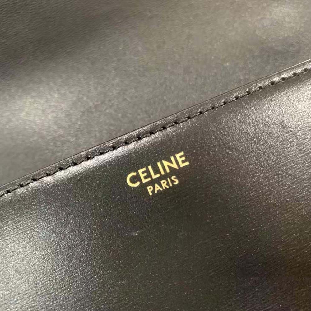 TÚI Celine Women Chain Shoulder Bag Cuir Triomphe in Shiny Calfskin-Black