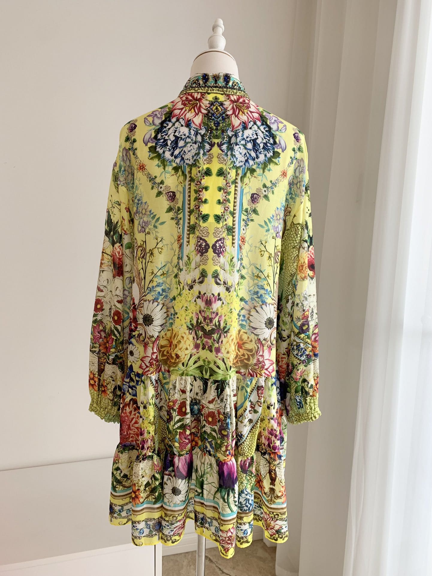 VÁY CAMILLA SQUARE NECK Floral Silk Diamond Mid Dress High Classy