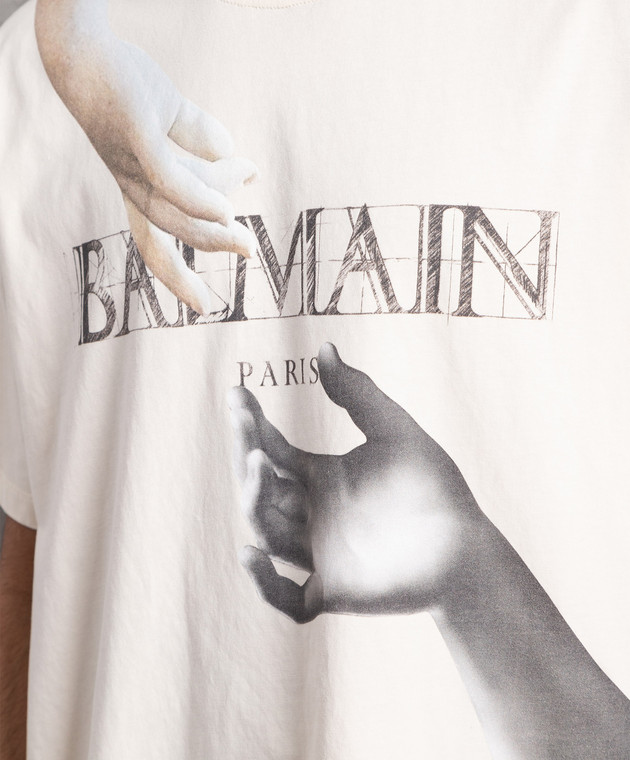 ÁO BALMAIN WHITE T-SHIRT WITH LOGO PRINT
