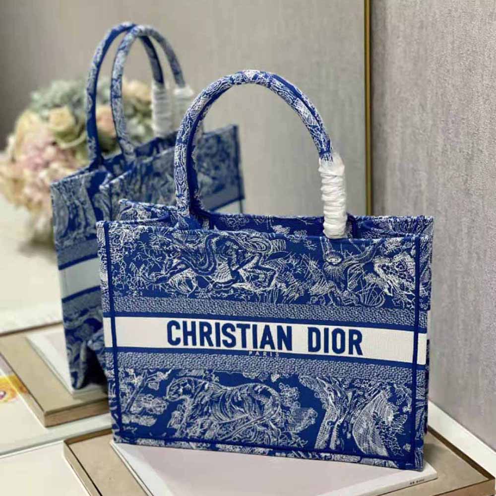 TÚI Dior Women Medium Dior Book Tote Fluorescent Blue Toile de Jouy Reverse Embroidery