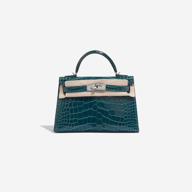 TÚI Hermès Kelly Mini Alligator Vert Bosphore Silver Buckle khóa trắng