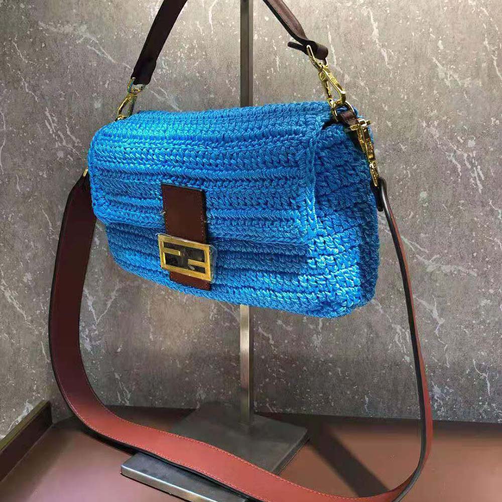 TÚI Fendi Women Baguette Bag in Traditional Cotton Crochet Bag-Blue