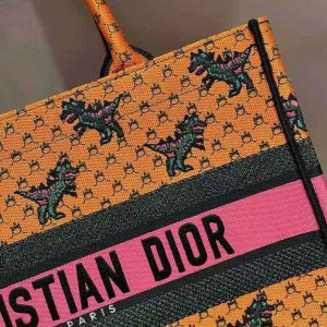 TÚI Dior Women Small Dior Book Tote Orange Multicolor Dragon and Fire Embroidery