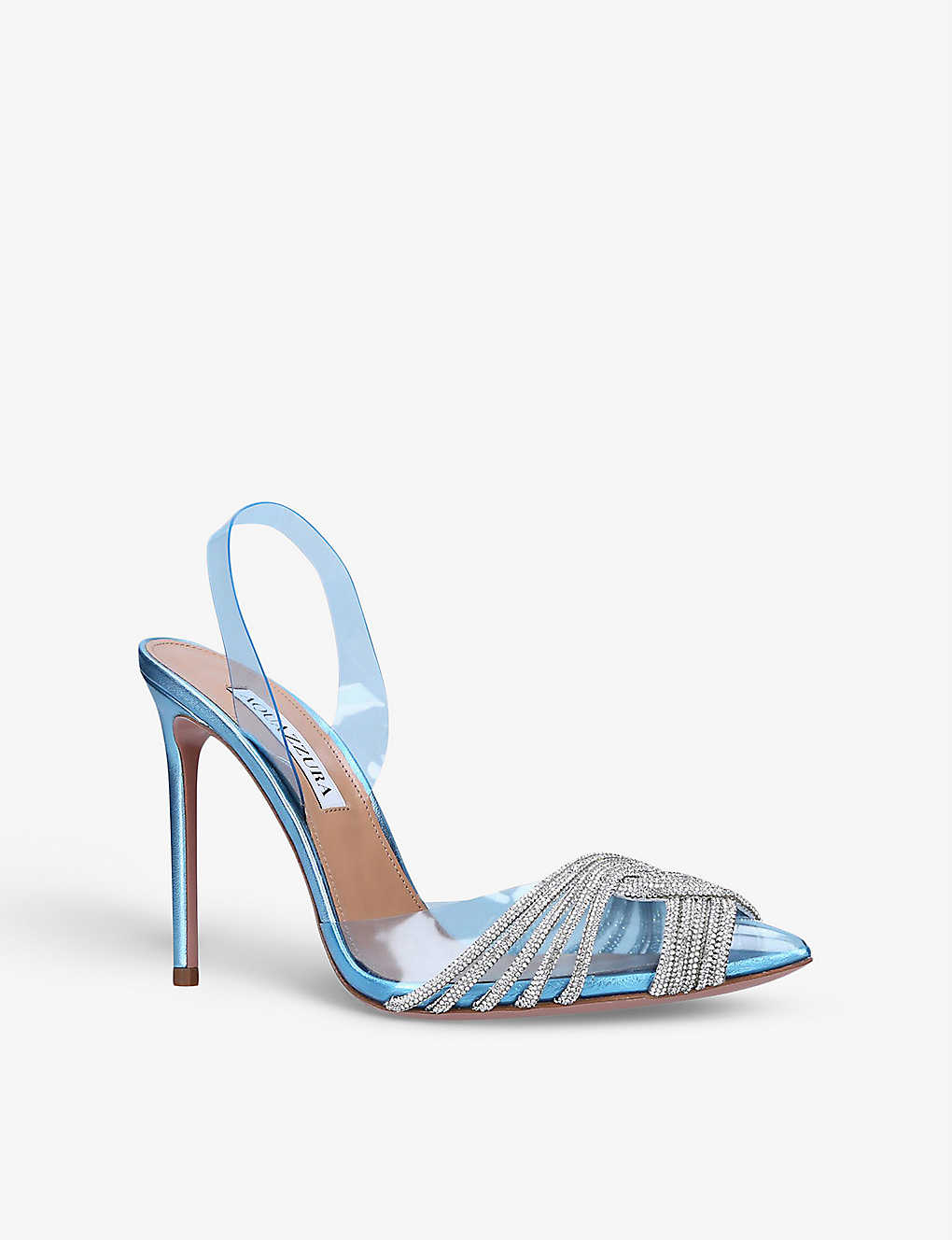GIÀY AQUAZZURA Gatsby crystal-embellished leather and PVC slingback courts