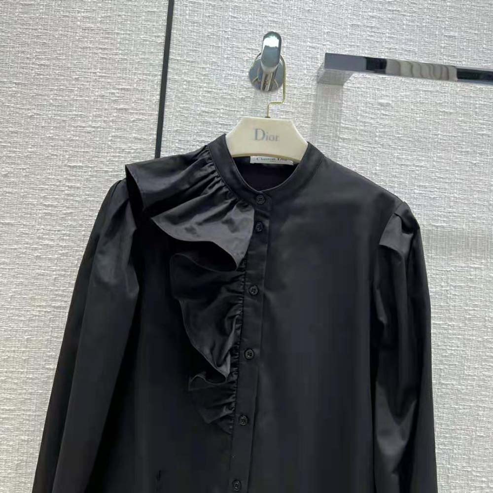 ÁO Dior Women Blouse with Ruffles Black Cotton Poplin