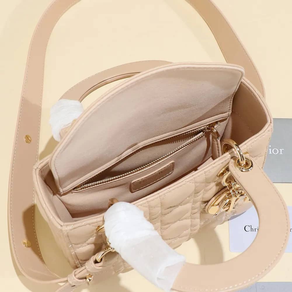 TÚI Dior Small Lady Dior My ABC Dior Bag Sand-Colored Cannage Lambskin da cừu
