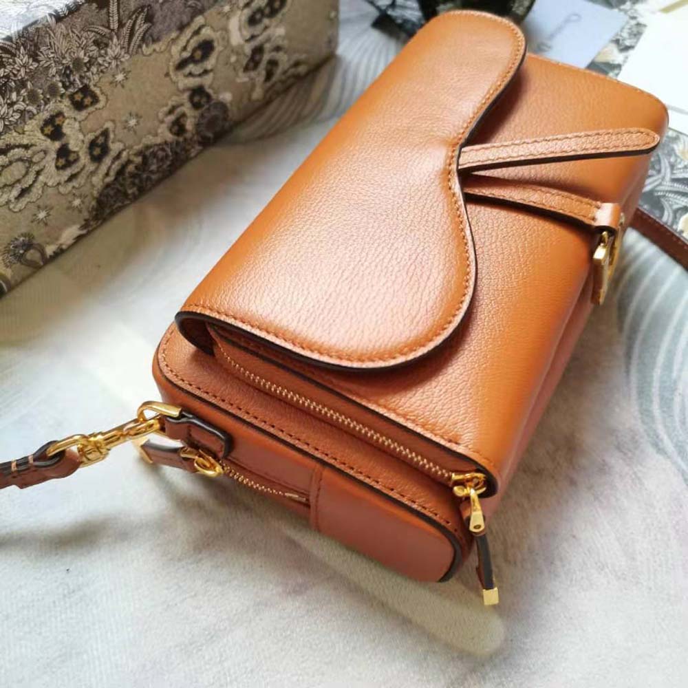 TÚI Dior Women Saddle Double Pouch Goatskin-Brown da dê
