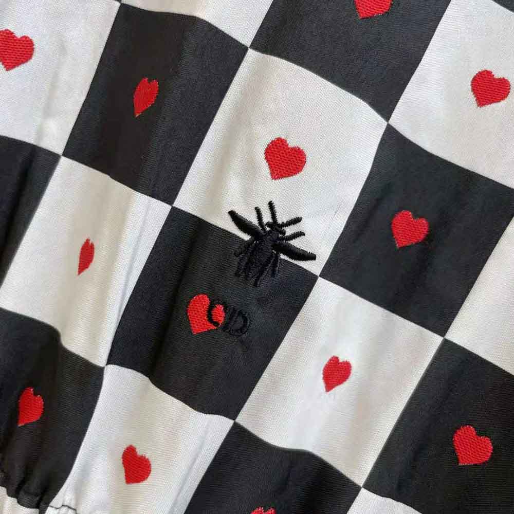 VÁY Dioramour Hooded Short Dress Black White and Red D-Chess Heart Technical Taffeta Jacquard