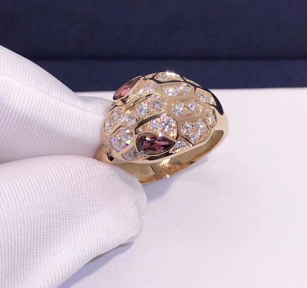 Nhẫn BVLGARI Serpenti Rubellite kim cương vàng hồng 18K