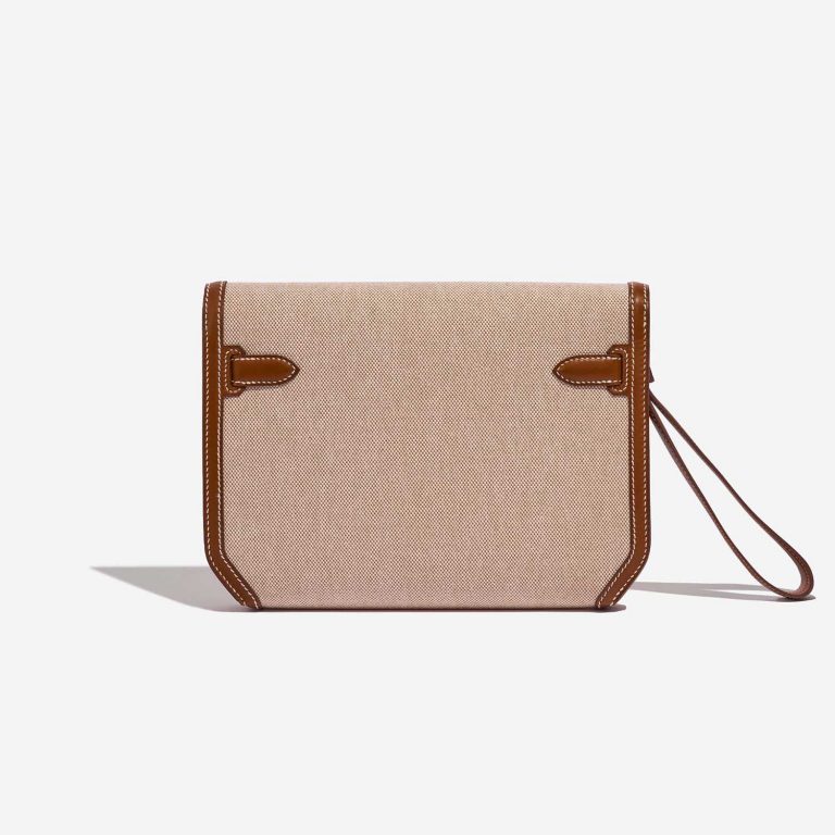 TÚI Hermès Kelly Dépêches Pouch 25 Toile Barenia Fauve Silver Buckle khóa trắng