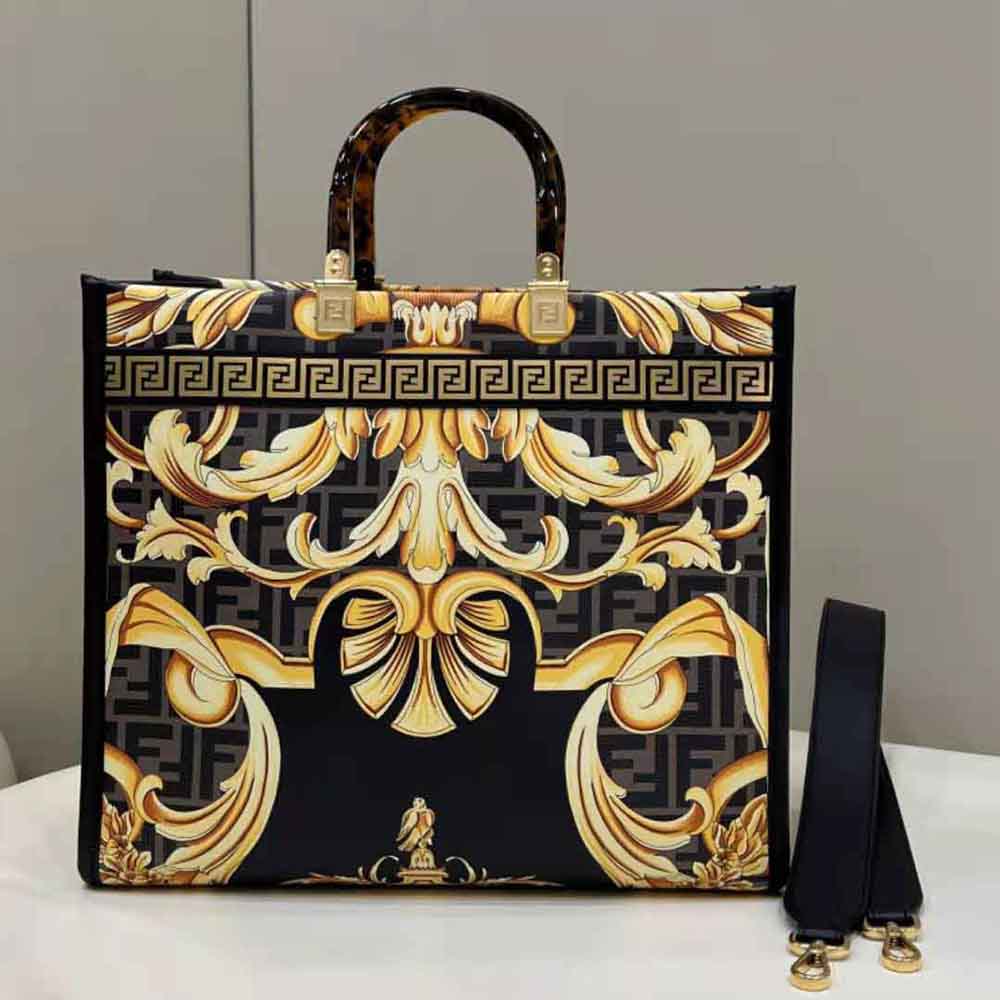 TÚI Fendi Women Sunshine Medium Fendace Printed FF Leather Shopper