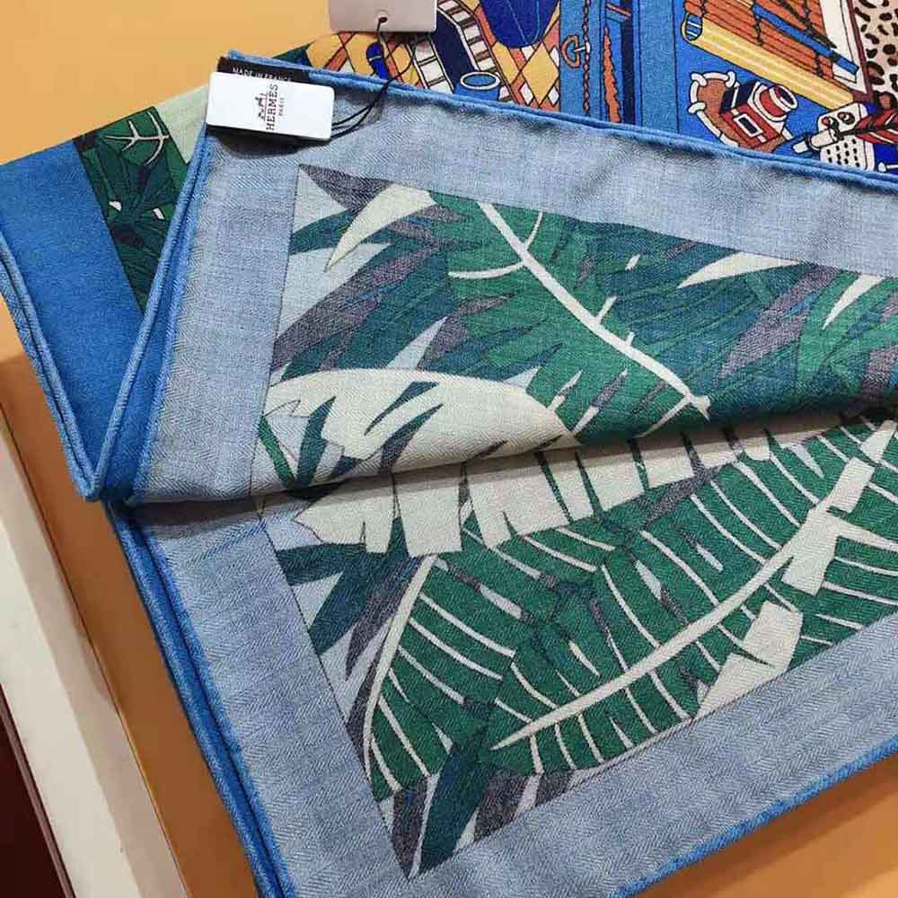 KHĂN Hermes Women Les 12 Leopards Shawl 140-Green