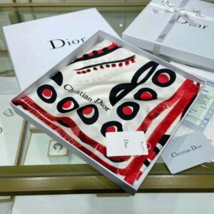 KHĂN Dior Women Cupidon Square Scarf White Black and Red Silk Twill