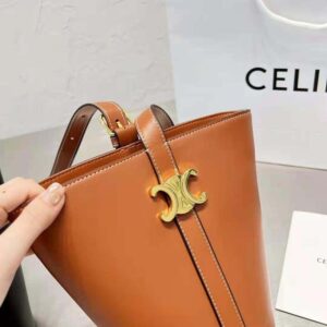 TÚI Celine Women Bucket Triomphe in Natural Calfskin-Brown
