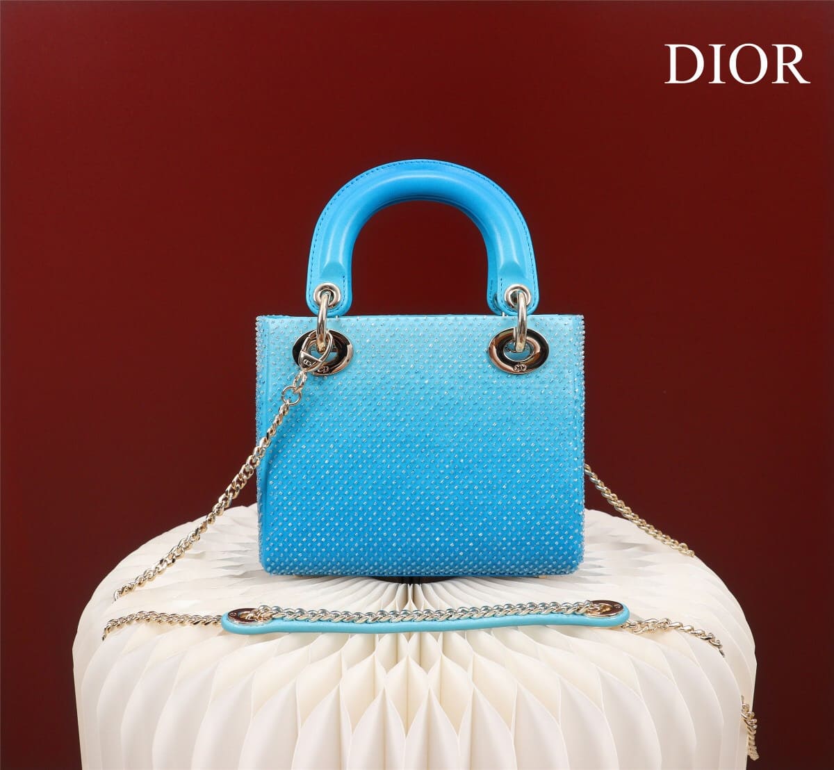 TÚI CHRISTIAN DIOR LADY DIOR Cannage Calfskin with Platinum Beaded Embroidery Blue
