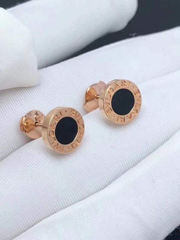 Bông tai BVLGARI Onyx đá mã não đen vàng hồng 18K