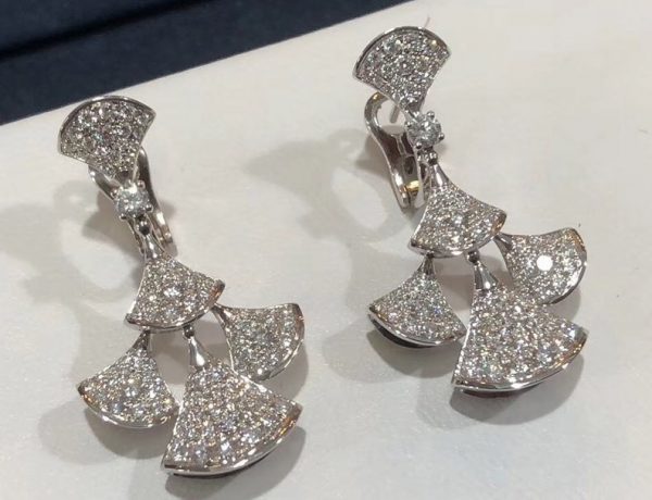 Bông tai BVLGARI DIVAS' DREAM Full Pavé Diamond vàng trắng 18K