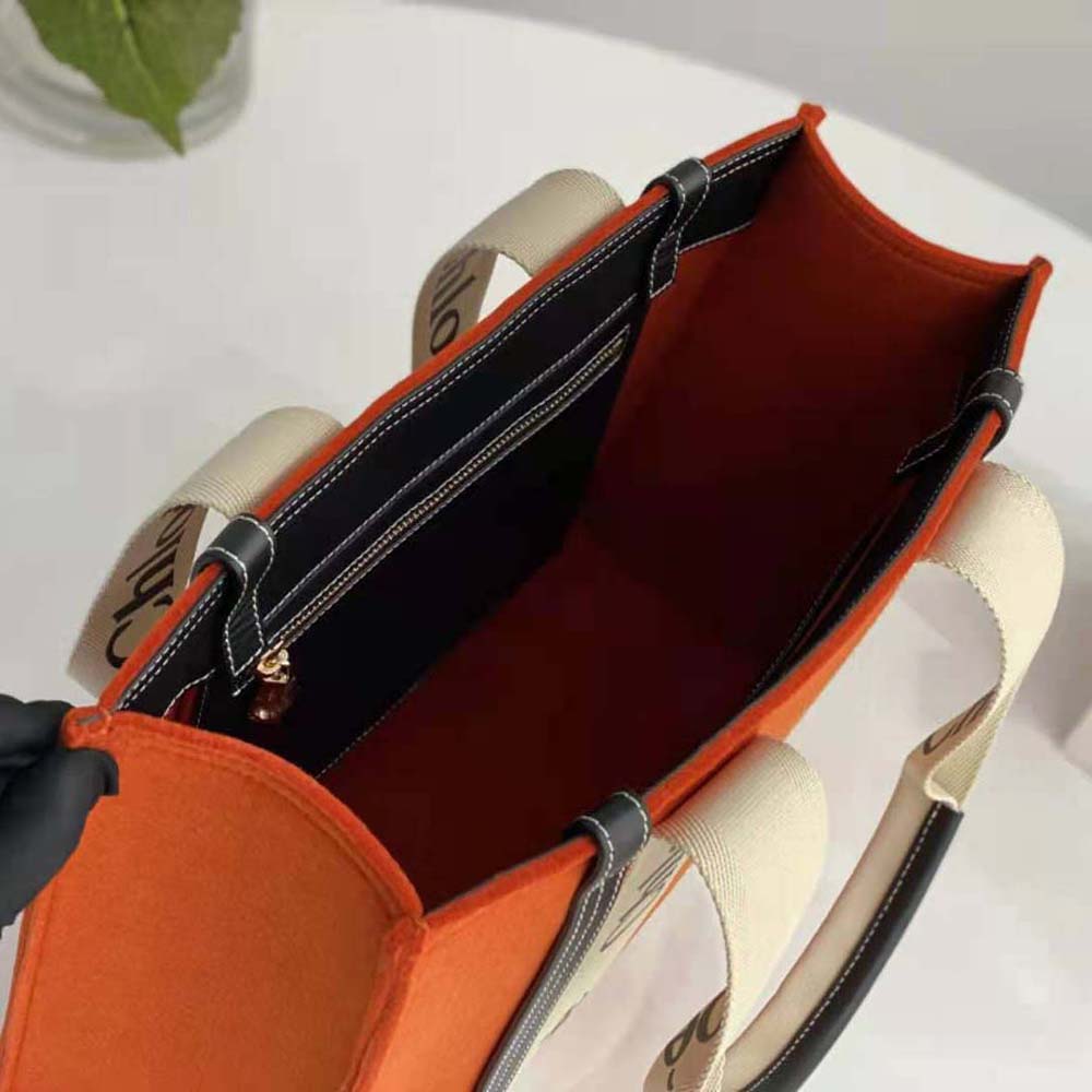 TÚI CHLOE Medium Woody Tote Bag in Recycled Felt and Shiny Calfskin