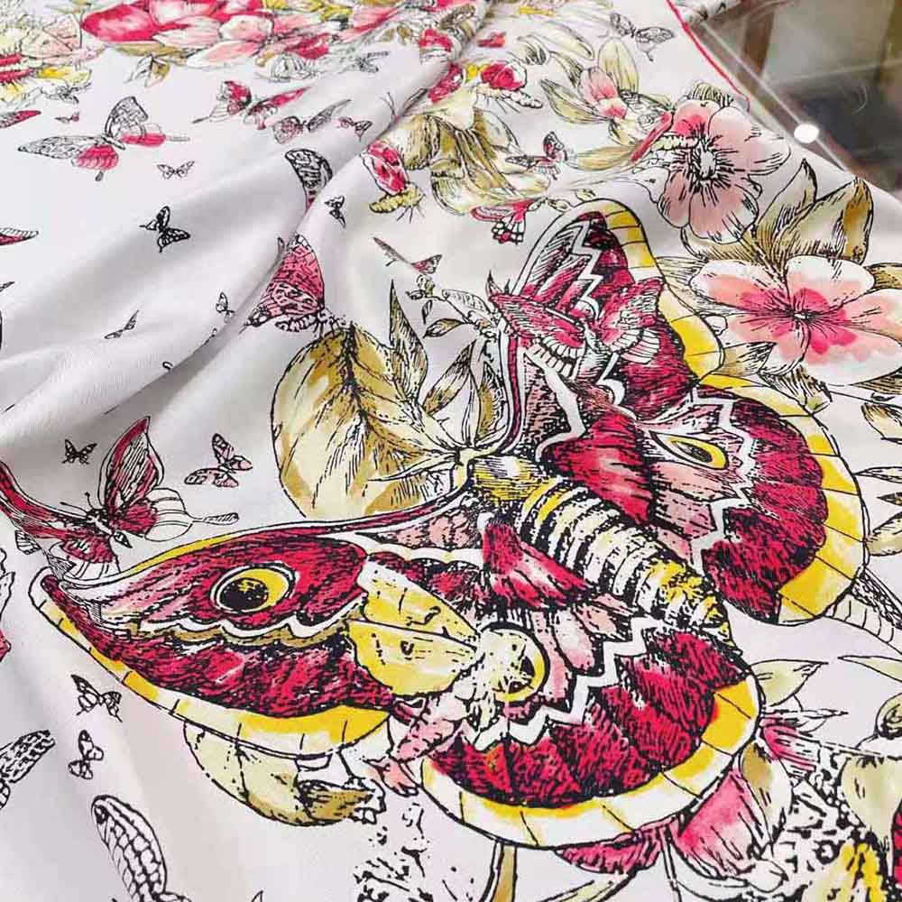 KHĂN Dior Women Square Scarf Ivory Silk Twill with Multicolor Butterfly Motif