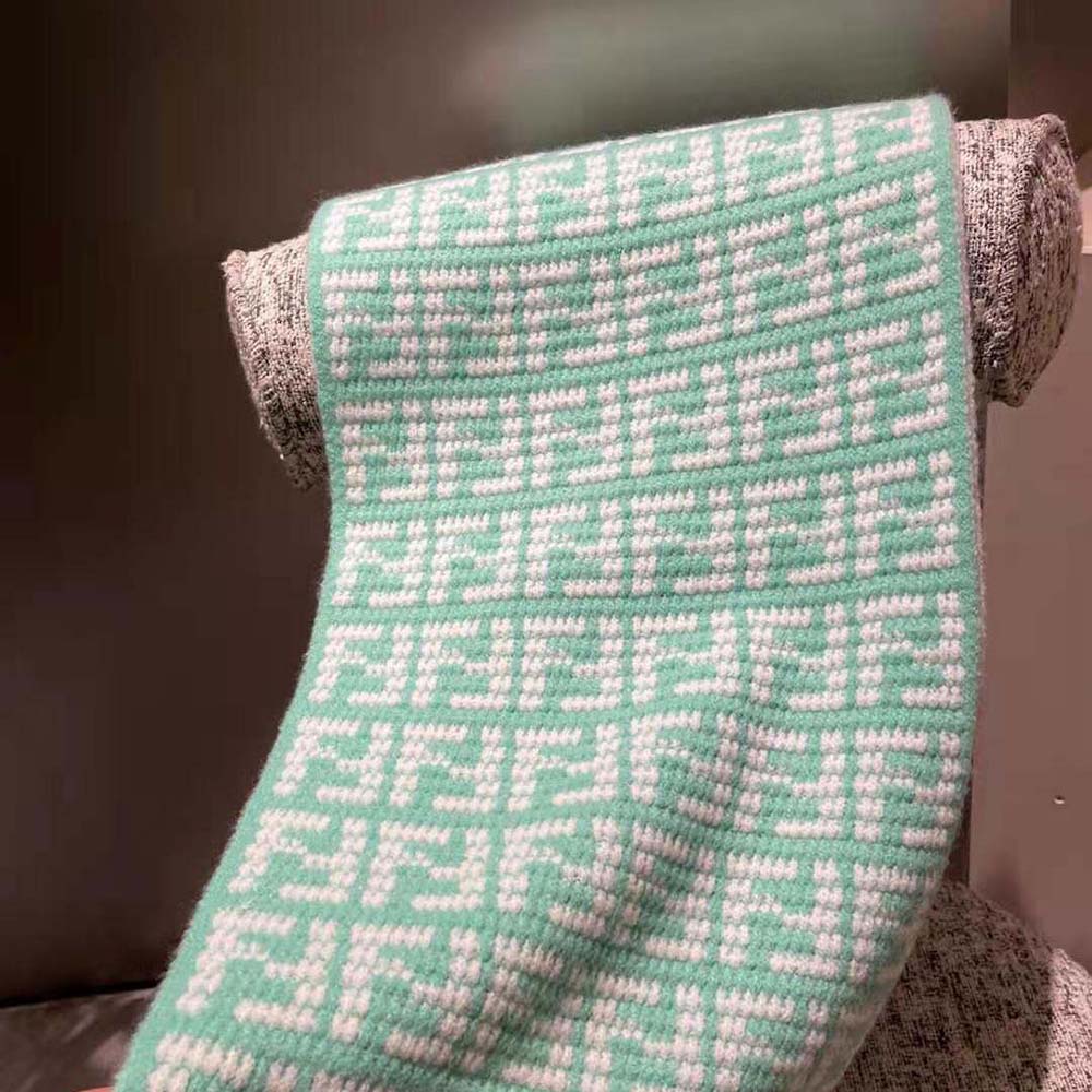 KHĂN Fendi Women FF Scarf Mint Green Cashmere Scarf