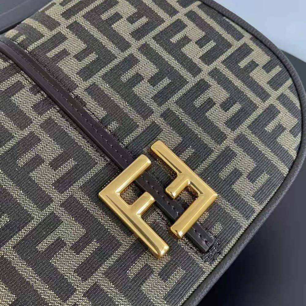 TÚI FENDI Women C’mon Small Brown FF Jacquard Fabric Bag