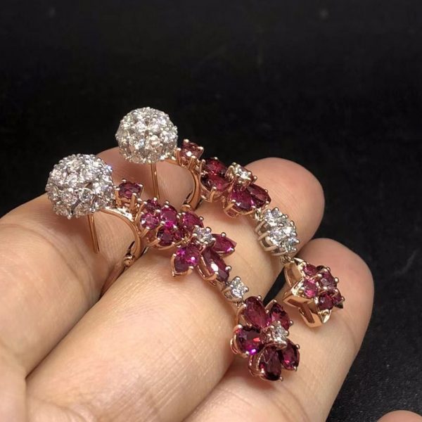 Bông tai Van Cleef & Arpels Folie des Prés Kim cương hồng ngọc vàng trắng 18K