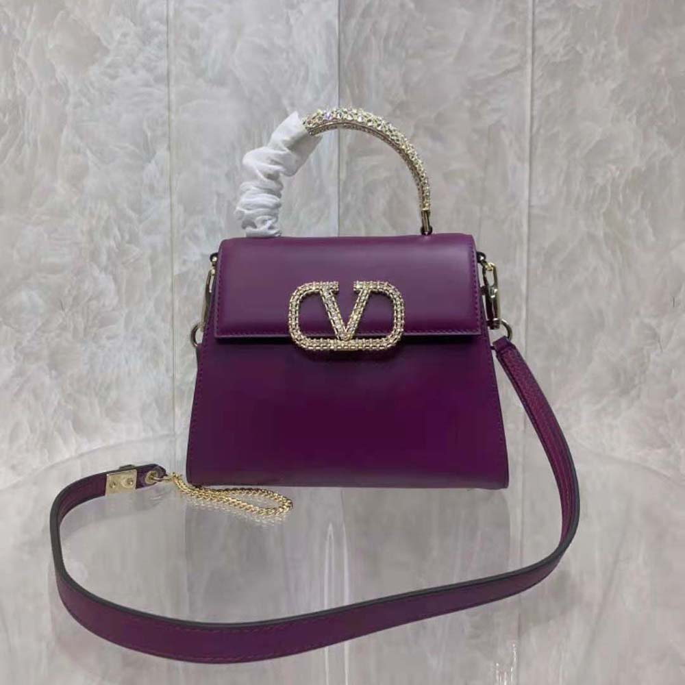 TÚI Valentino Women Small Vsling Calfskin Handbag with Jewel Handle-Purple