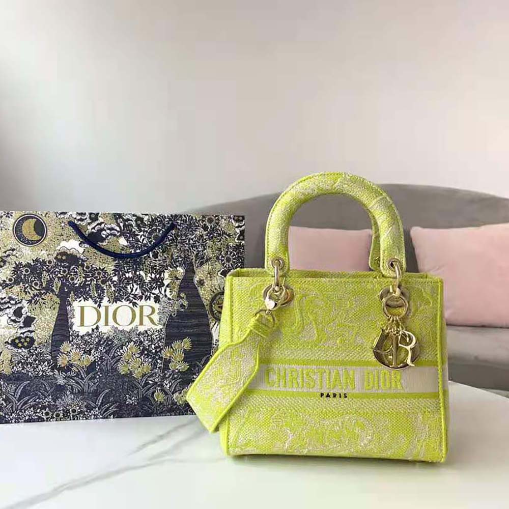 TÚI Dior Women Medium Lady D-lite Bag Lime Toile de Jouy Reverse Embroidery
