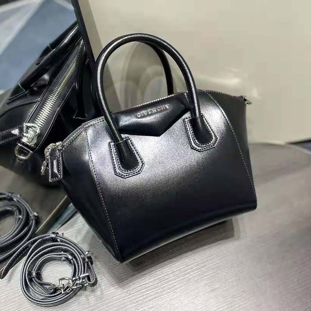TÚI Givenchy Women Mini Antigona Bag in Box Leather with Chain-Black