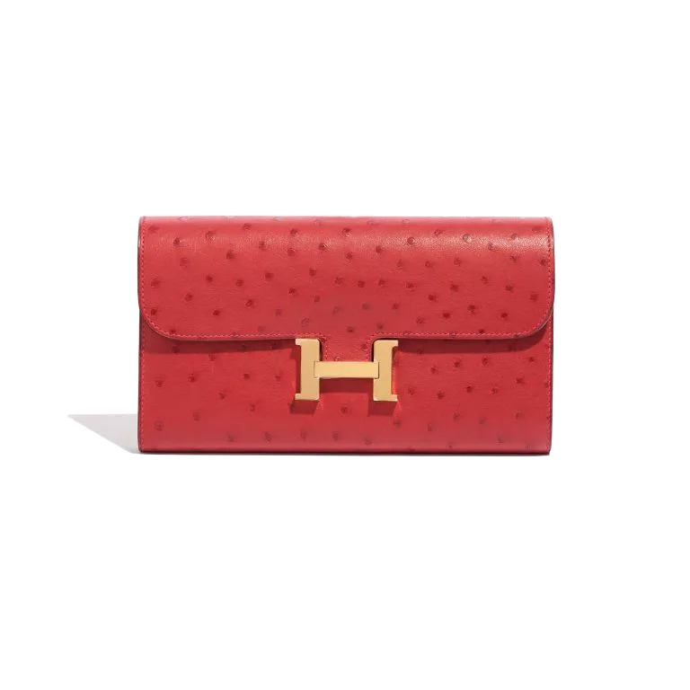 TÚI Hermès Constance Long Wallet Ostrich Rouge Vif