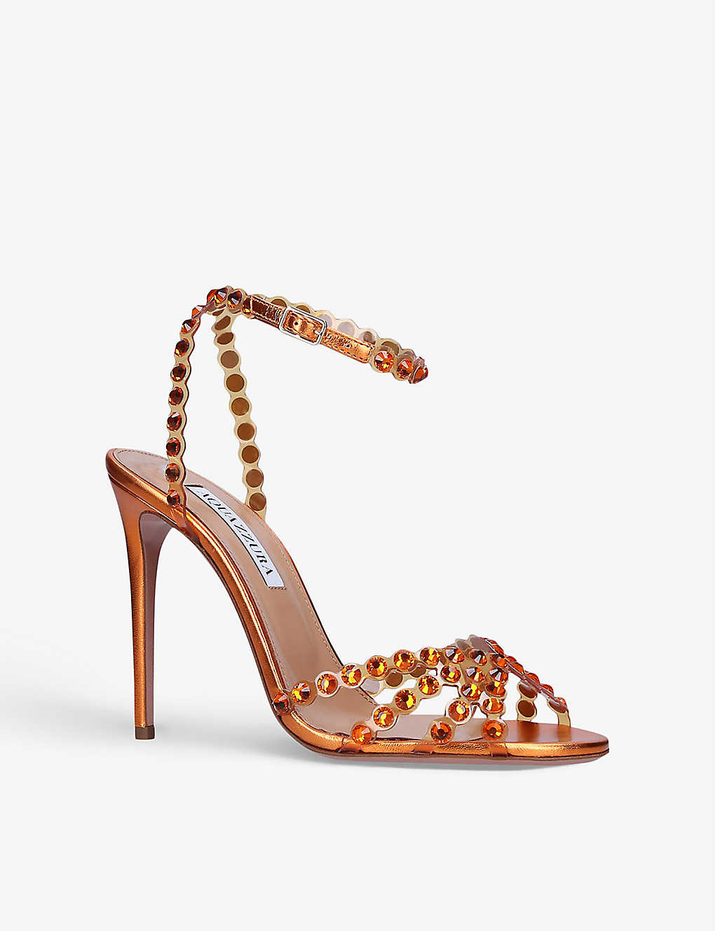 GIÀY AQUAZZURA Tequila 105 gem-embossed leather heeled sandals