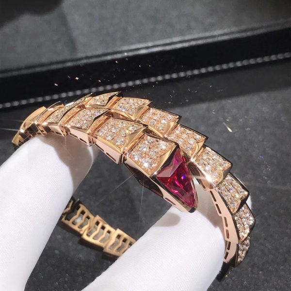 Vòng tay BVLGARI Serpenti Viper Full Pavé Piamonds và Rubellite vàng hồng 18K