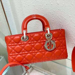 TÚI Dior Women Lady D-Joy Bag Bright Orange Cannage Lambskin